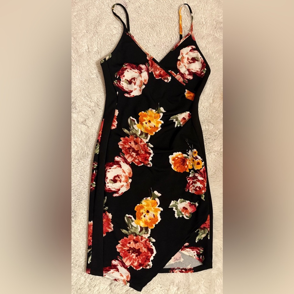 Rue21 Floral Mini Dress with Red and Yellow Accents